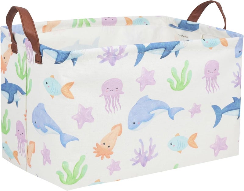 ESSME Rectangular Boys Basket,Kids Storage Basket with Handles for Room Decor,Ocean Storage Bin（Ocean） - Image 1